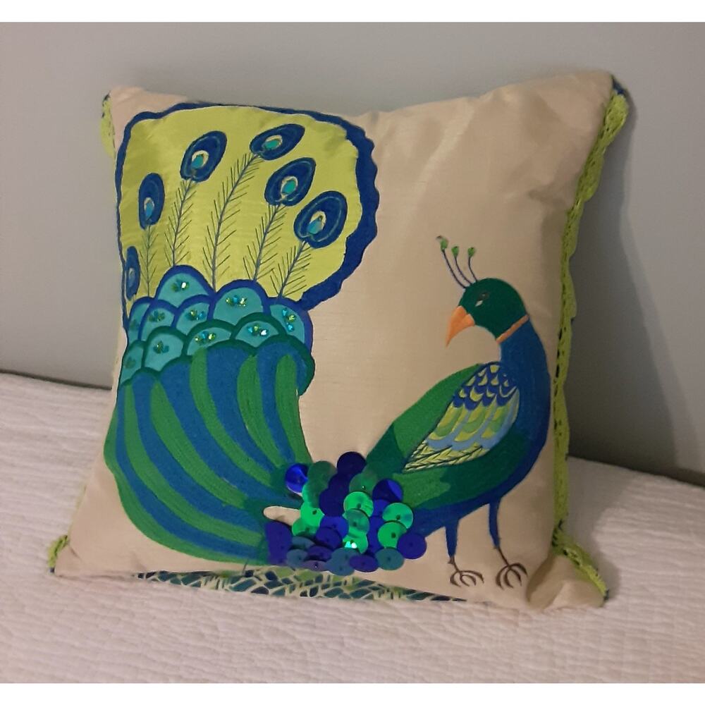 Pier 1 Peacock Pillow Bedazzled Double Sided